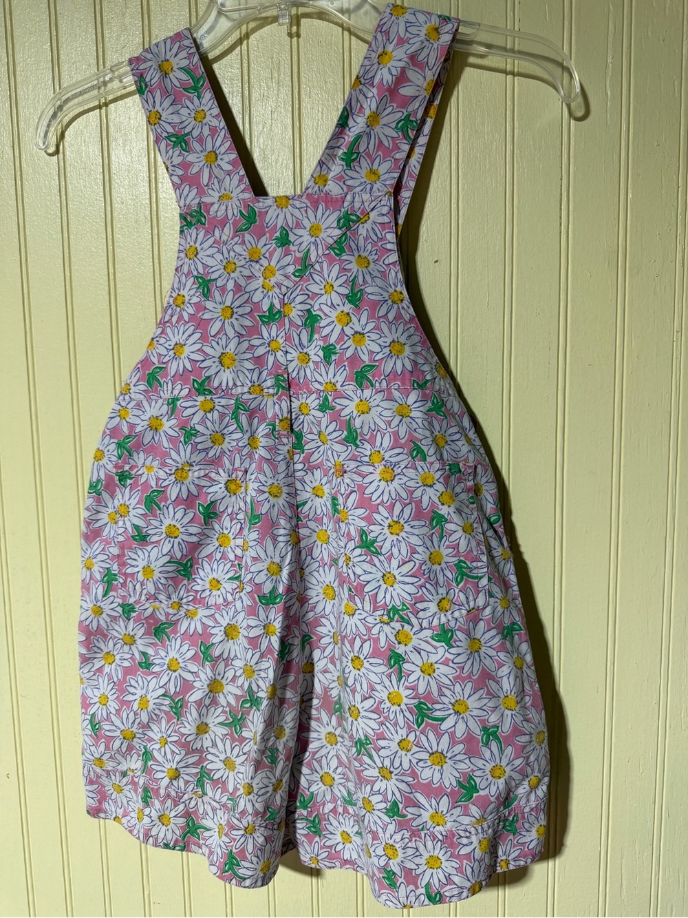 Vintage Girls Daisy Print Pink Pinafore overalls